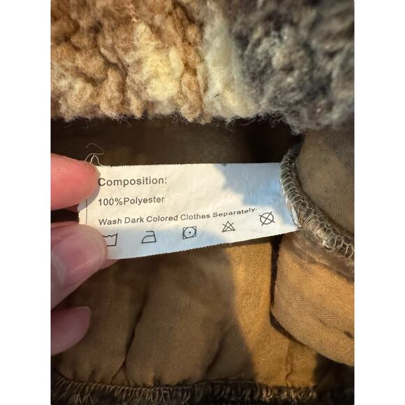 ZAFUL Plaid Teddy Zip Jacket Sherpa Fleece Brown Beige Crop Coat SZ 6 Medium - Picture 10 of 10